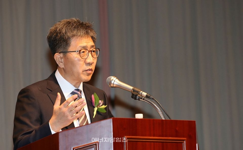 박원석 신임 원자력연구원장이 1일 열린 취임식에서 취임사를 하고 있다.