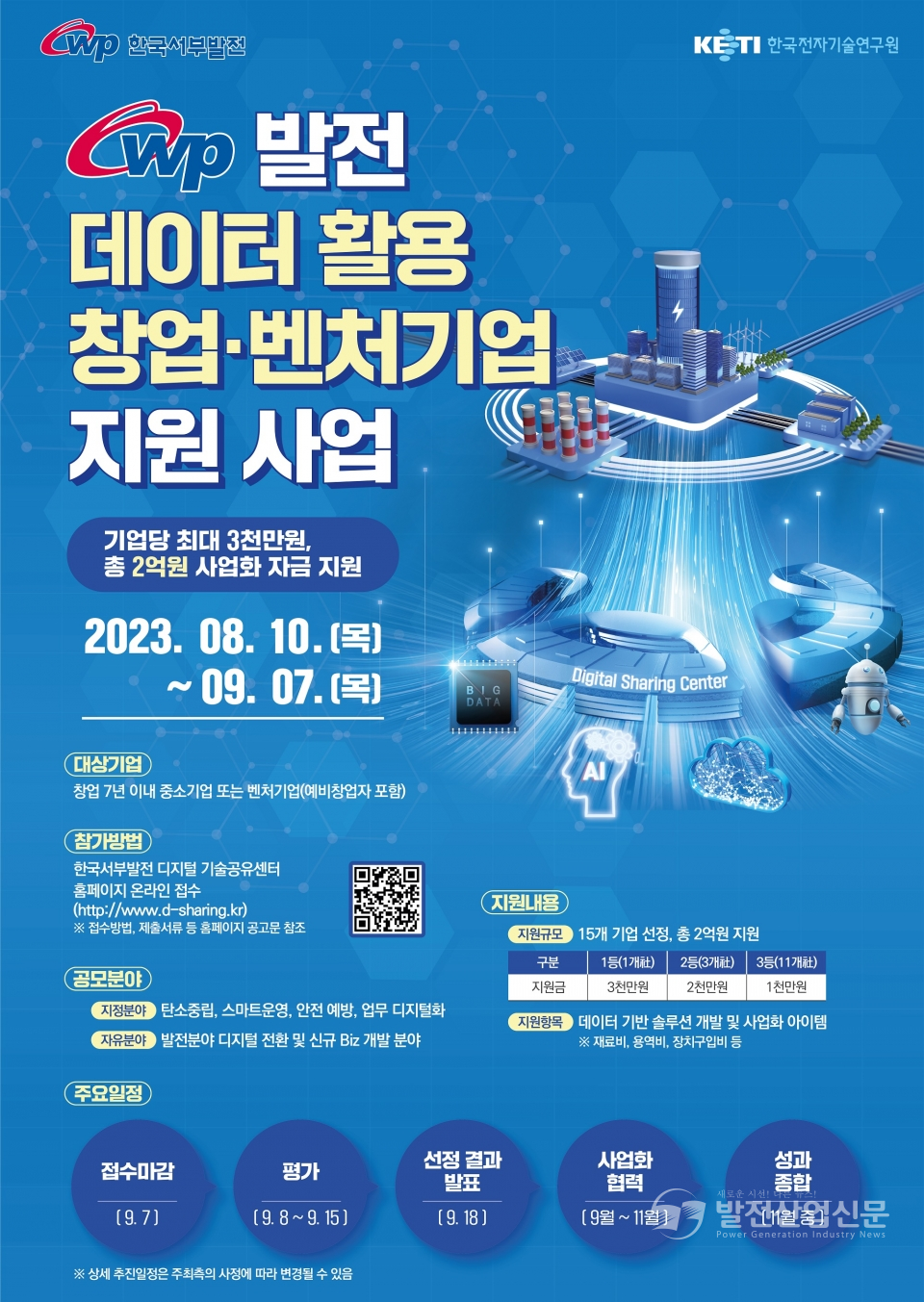 한국서부발전(주)의 발전 데이터 활용 창업·벤처기업 지원사업 공모 포스터.